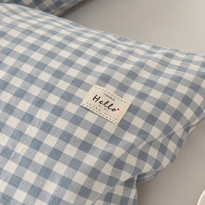 91家纺网 家纺一手货源 找家纺 眠优居 全棉色织水洗棉日系枕套【口袋枕】 兰三分格 (日系枕)