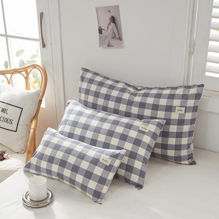 眠优居 全棉色织水洗棉日系枕套【口袋枕】 兰白中格 (日系枕)