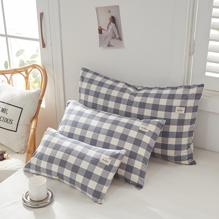 91家纺网 家纺一手货源 找家纺 眠优居 全棉色织水洗棉日系枕套【口袋枕】 兰白中格 (日系枕)