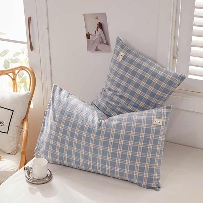 91家纺网 家纺一手货源 找家纺 眠优居 全棉色织水洗棉日系枕套【口袋枕】 麦田-兰 (日系枕)