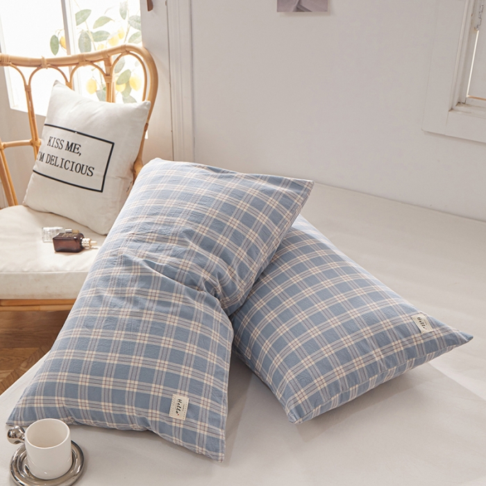 91家纺网 家纺一手货源 找家纺 眠优居 全棉色织水洗棉日系枕套【口袋枕】 麦田-兰 (日系枕)