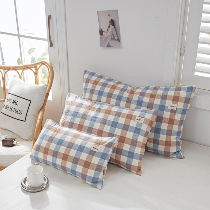 91家纺网 家纺一手货源 找家纺 眠优居 全棉色织水洗棉日系枕套【口袋枕】 迷彩中格  (日系枕)