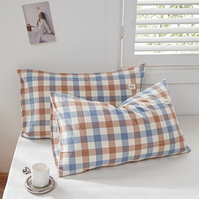 91家纺网 家纺一手货源 找家纺 眠优居 全棉色织水洗棉日系枕套【口袋枕】 迷彩中格  (日系枕)