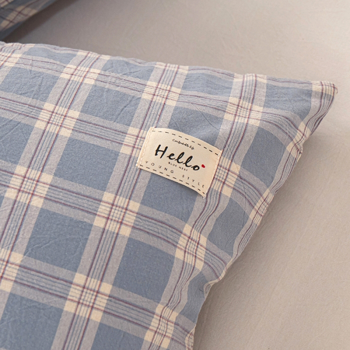 91家纺网 家纺一手货源 找家纺 眠优居 全棉色织水洗棉日系枕套【口袋枕】 麦田-兰 (日系枕)