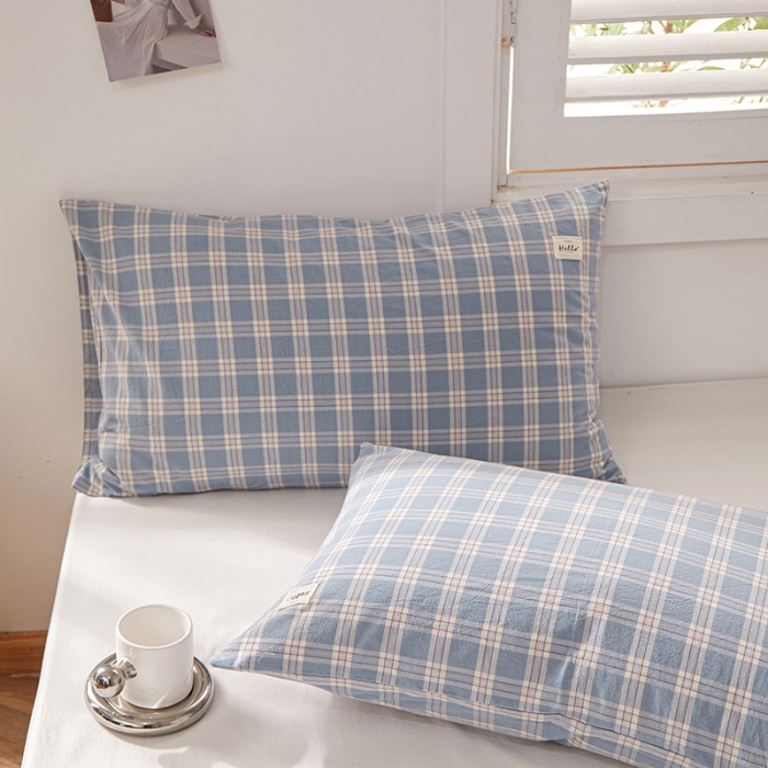 91家纺网 家纺一手货源 找家纺 眠优居 全棉色织水洗棉日系枕套【口袋枕】 麦田-兰 (日系枕)