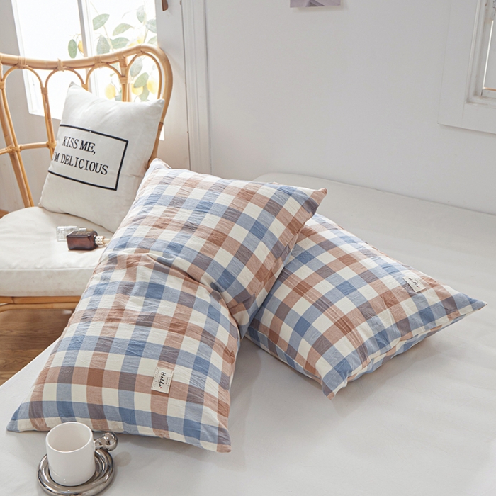 91家纺网 家纺一手货源 找家纺 眠优居 全棉色织水洗棉日系枕套【口袋枕】 迷彩中格  (日系枕)