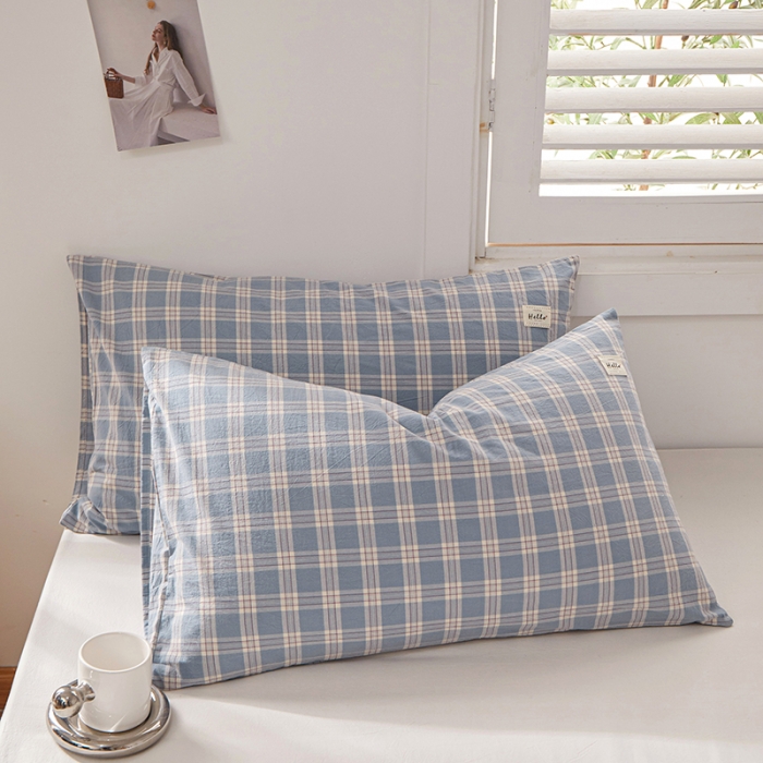 91家纺网 家纺一手货源 找家纺 眠优居 全棉色织水洗棉日系枕套【口袋枕】 麦田-兰 (日系枕)