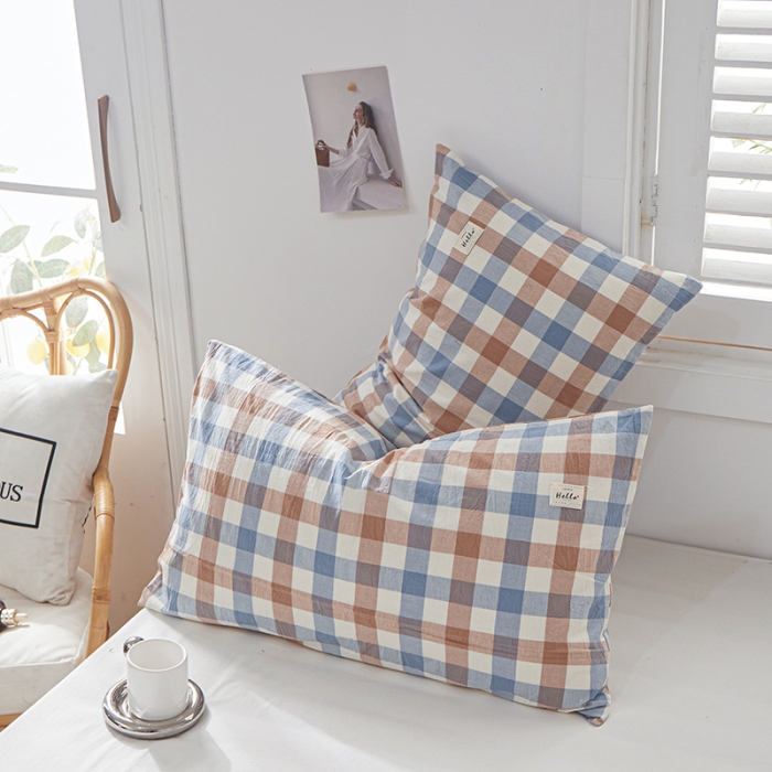 91家纺网 家纺一手货源 找家纺 眠优居 全棉色织水洗棉日系枕套【口袋枕】 迷彩中格  (日系枕)