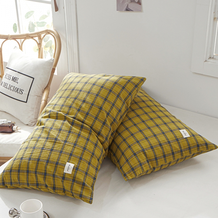 91家纺网 家纺一手货源 找家纺 眠优居 全棉色织水洗棉日系枕套【口袋枕】 谜语-黄 (日系枕)