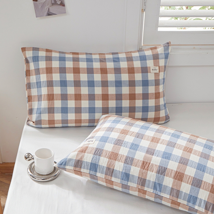 91家纺网 家纺一手货源 找家纺 眠优居 全棉色织水洗棉日系枕套【口袋枕】 迷彩中格  (日系枕)