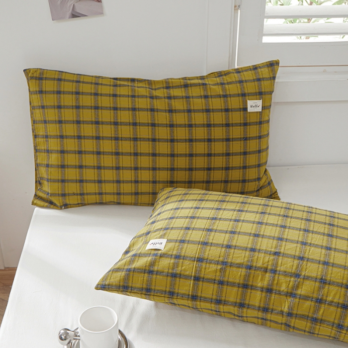 91家纺网 家纺一手货源 找家纺 眠优居 全棉色织水洗棉日系枕套【口袋枕】 谜语-黄 (日系枕)