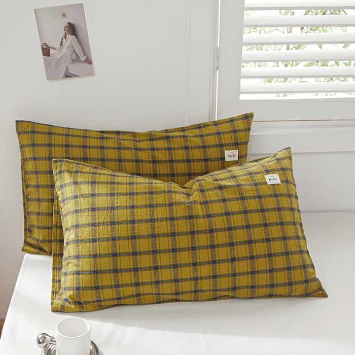 91家纺网 家纺一手货源 找家纺 眠优居 全棉色织水洗棉日系枕套【口袋枕】 谜语-黄 (日系枕)