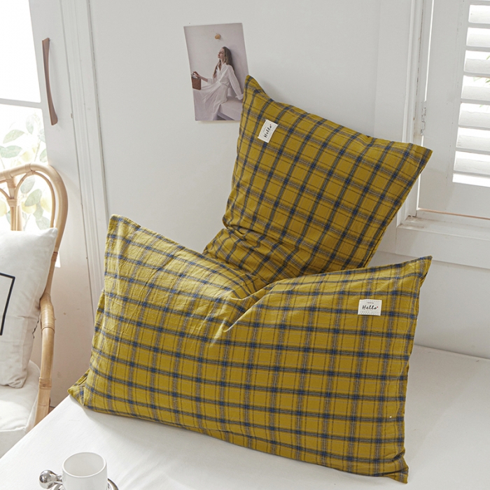 91家纺网 家纺一手货源 找家纺 眠优居 全棉色织水洗棉日系枕套【口袋枕】 谜语-黄 (日系枕)