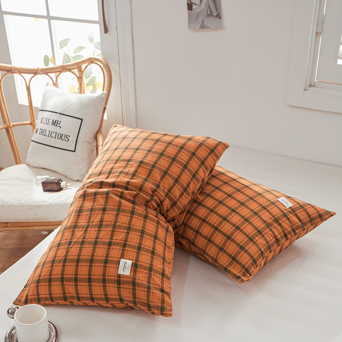 91家纺网 家纺一手货源 找家纺 眠优居 全棉色织水洗棉日系枕套【口袋枕】 谜语-桔 (日系枕)