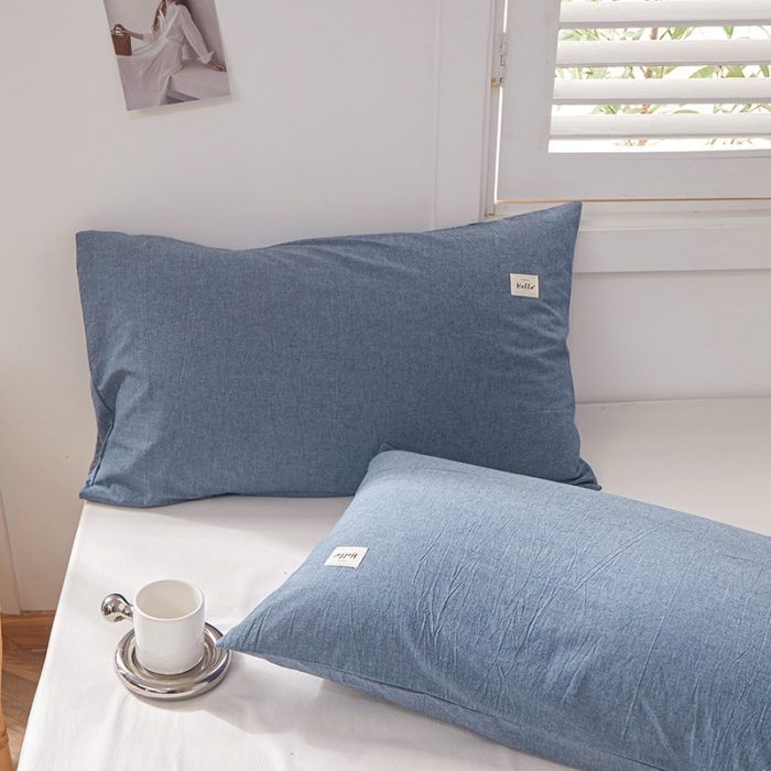 91家纺网 家纺一手货源 找家纺 眠优居 全棉色织水洗棉日系枕套【口袋枕】 牛仔兰 (日系枕)