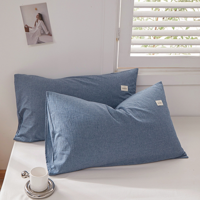 91家纺网 家纺一手货源 找家纺 眠优居 全棉色织水洗棉日系枕套【口袋枕】 牛仔兰 (日系枕)