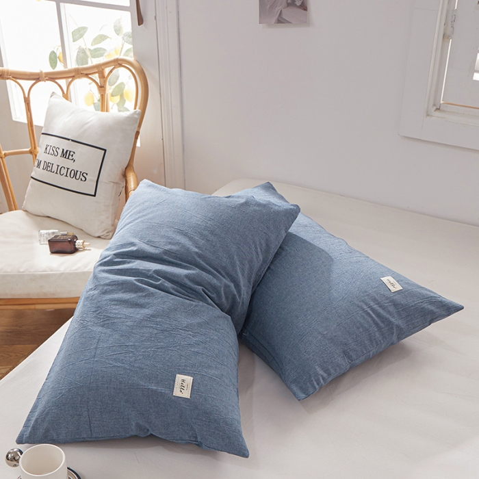 91家纺网 家纺一手货源 找家纺 眠优居 全棉色织水洗棉日系枕套【口袋枕】 牛仔兰 (日系枕)