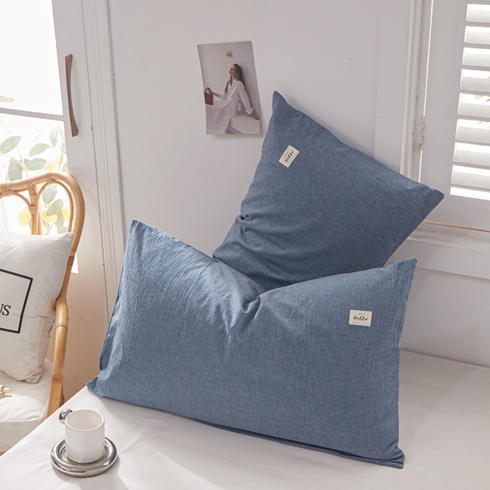 91家纺网 家纺一手货源 找家纺 眠优居 全棉色织水洗棉日系枕套【口袋枕】 牛仔兰 (日系枕)