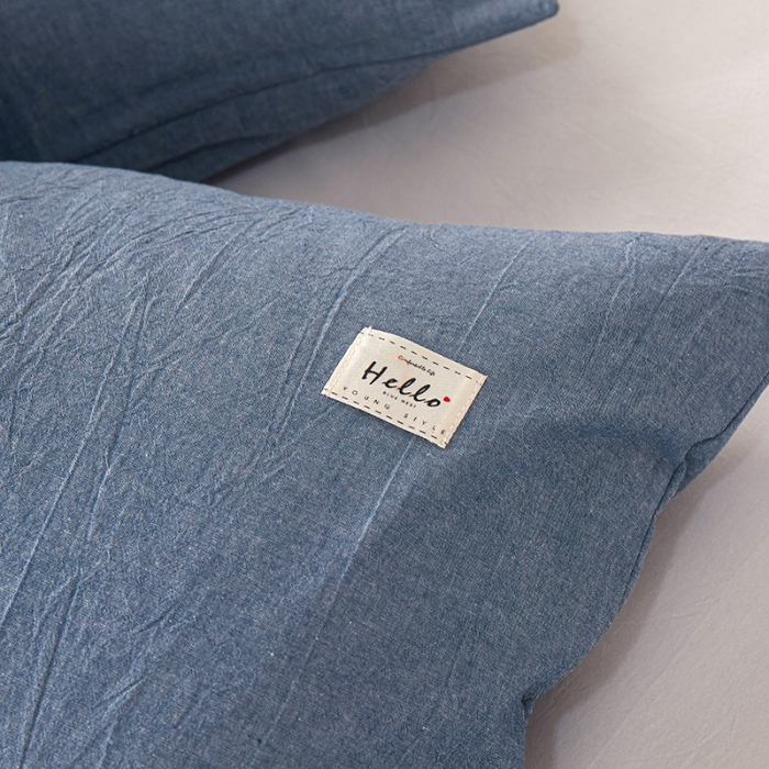 91家纺网 家纺一手货源 找家纺 眠优居 全棉色织水洗棉日系枕套【口袋枕】 牛仔兰 (日系枕)