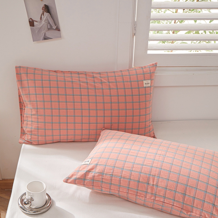 91家纺网 家纺一手货源 找家纺 眠优居 全棉色织水洗棉日系枕套【口袋枕】 七月-红 (日系枕)