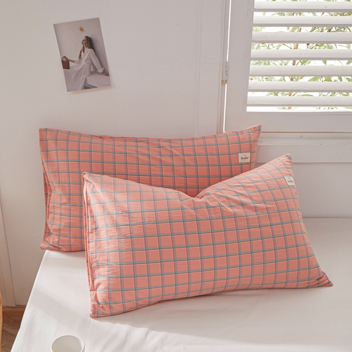 91家纺网 家纺一手货源 找家纺 眠优居 全棉色织水洗棉日系枕套【口袋枕】 七月-红 (日系枕)