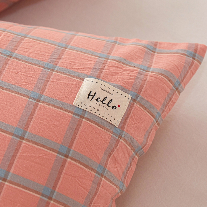 91家纺网 家纺一手货源 找家纺 眠优居 全棉色织水洗棉日系枕套【口袋枕】 七月-红 (日系枕)