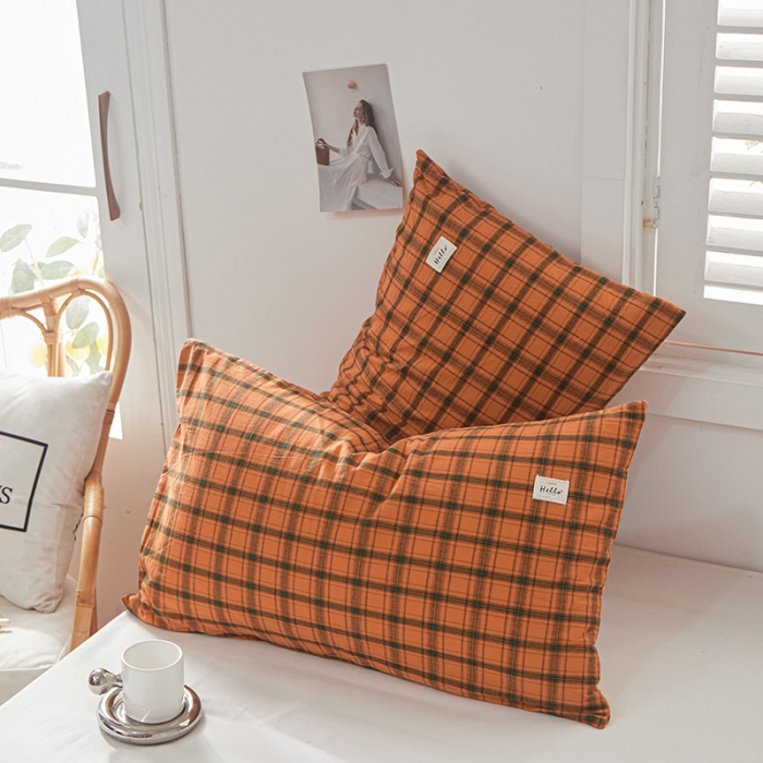 91家纺网 家纺一手货源 找家纺 眠优居 全棉色织水洗棉日系枕套【口袋枕】 谜语-桔 (日系枕)