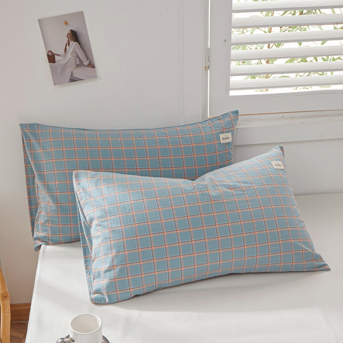 91家纺网 家纺一手货源 找家纺 眠优居 全棉色织水洗棉日系枕套【口袋枕】 七月-兰 (日系枕)