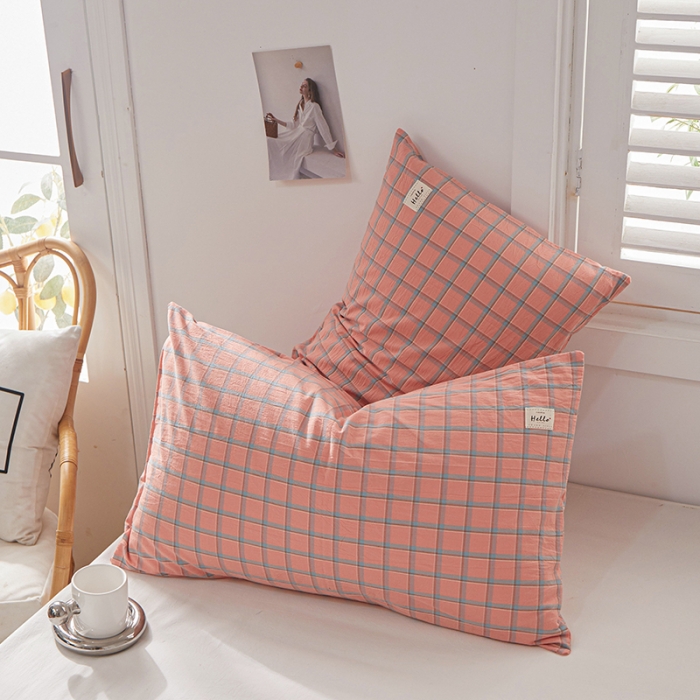 91家纺网 家纺一手货源 找家纺 眠优居 全棉色织水洗棉日系枕套【口袋枕】 七月-红 (日系枕)