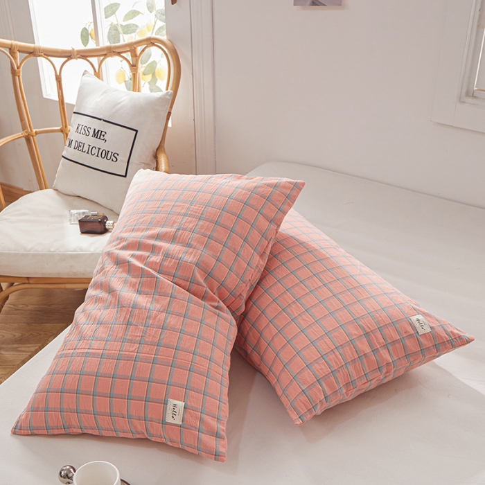 91家纺网 家纺一手货源 找家纺 眠优居 全棉色织水洗棉日系枕套【口袋枕】 七月-红 (日系枕)