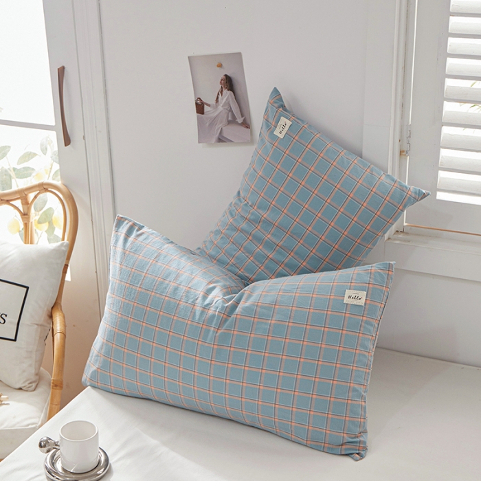 91家纺网 家纺一手货源 找家纺 眠优居 全棉色织水洗棉日系枕套【口袋枕】 七月-兰 (日系枕)