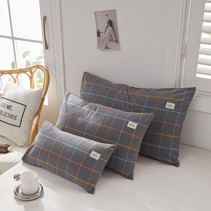 91家纺网 家纺一手货源 找家纺 眠优居 全棉色织水洗棉日系枕套【口袋枕】 维卡-灰 (日系枕)