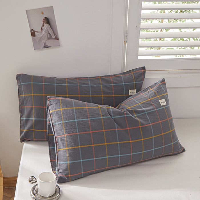 91家纺网 家纺一手货源 找家纺 眠优居 全棉色织水洗棉日系枕套【口袋枕】 维卡-灰 (日系枕)