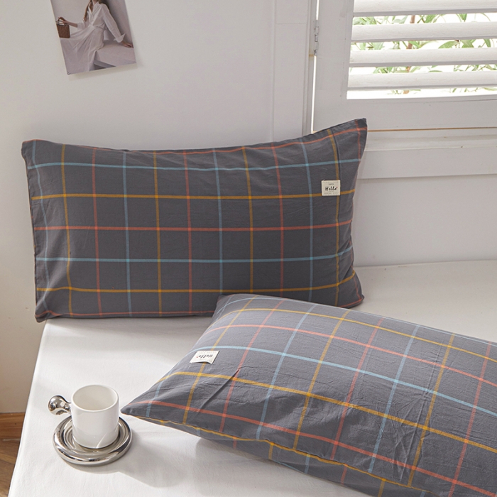 91家纺网 家纺一手货源 找家纺 眠优居 全棉色织水洗棉日系枕套【口袋枕】 维卡-灰 (日系枕)