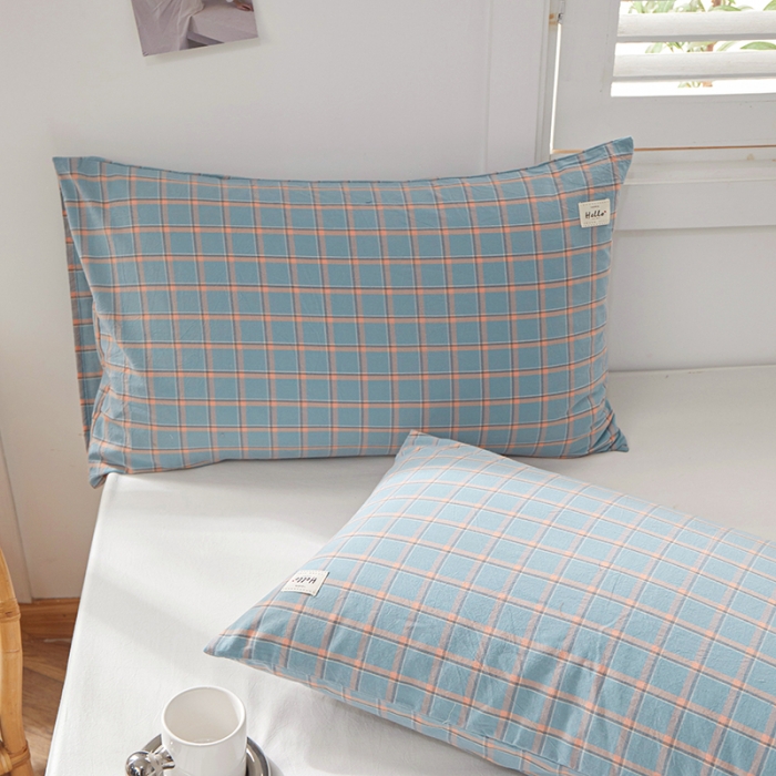 91家纺网 家纺一手货源 找家纺 眠优居 全棉色织水洗棉日系枕套【口袋枕】 七月-兰 (日系枕)