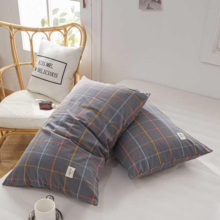 91家纺网 家纺一手货源 找家纺 眠优居 全棉色织水洗棉日系枕套【口袋枕】 维卡-灰 (日系枕)