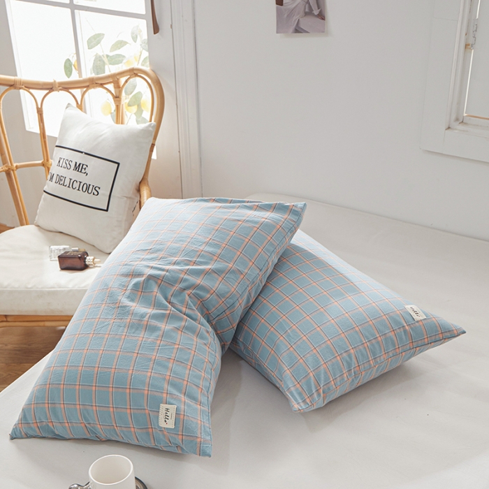 91家纺网 家纺一手货源 找家纺 眠优居 全棉色织水洗棉日系枕套【口袋枕】 七月-兰 (日系枕)