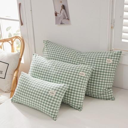 眠优居 全棉色织水洗棉日系枕套【口袋枕】 小格-新绿 (日系枕 )