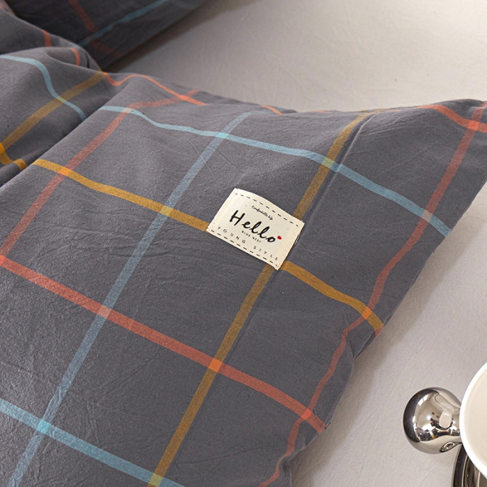 91家纺网 家纺一手货源 找家纺 眠优居 全棉色织水洗棉日系枕套【口袋枕】 维卡-灰 (日系枕)