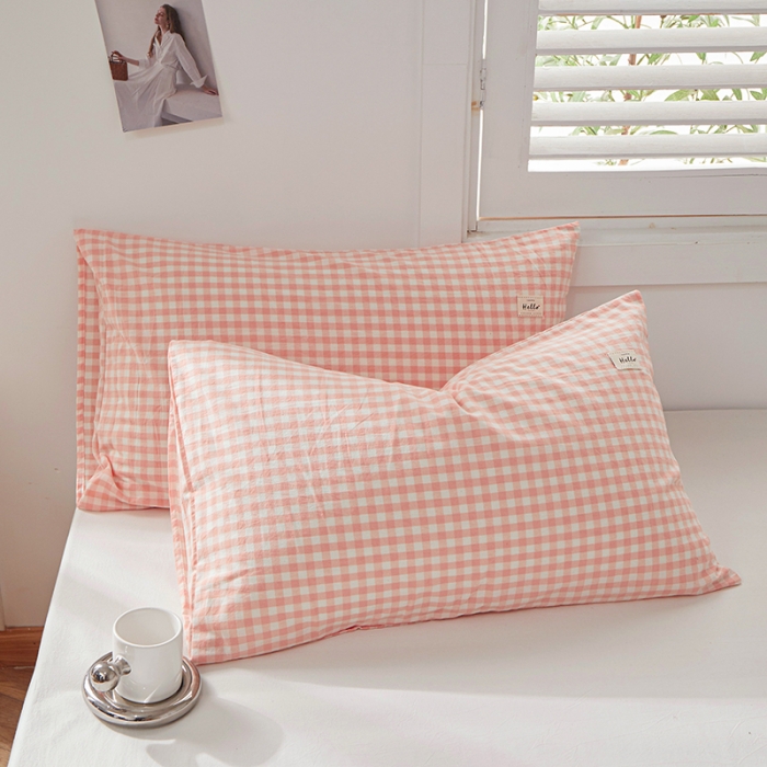 91家纺网 家纺一手货源 找家纺 眠优居 全棉色织水洗棉日系枕套【口袋枕】 玉小格 (日系枕)