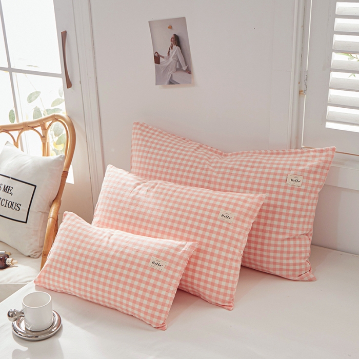 91家纺网 家纺一手货源 找家纺 眠优居 全棉色织水洗棉日系枕套【口袋枕】 玉小格 (日系枕)