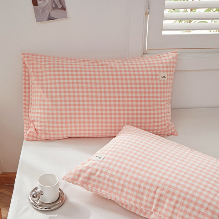 91家纺网 家纺一手货源 找家纺 眠优居 全棉色织水洗棉日系枕套【口袋枕】 玉小格 (日系枕)