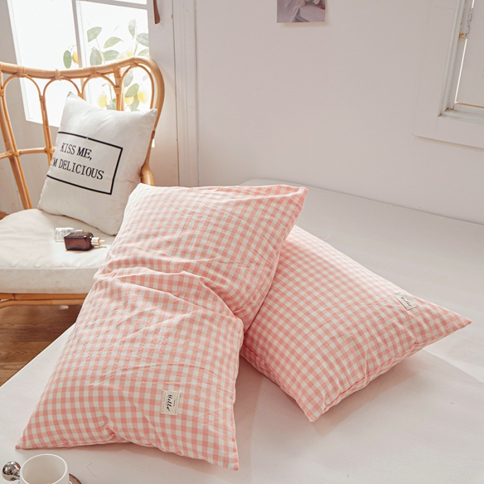 91家纺网 家纺一手货源 找家纺 眠优居 全棉色织水洗棉日系枕套【口袋枕】 玉小格 (日系枕)