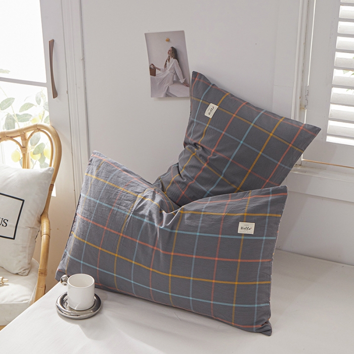 91家纺网 家纺一手货源 找家纺 眠优居 全棉色织水洗棉日系枕套【口袋枕】 维卡-灰 (日系枕)