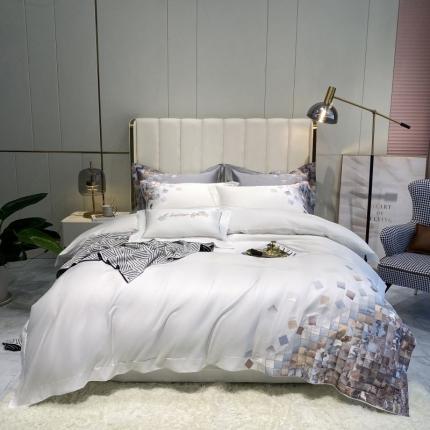 91家纺网 家纺一手货源 找家纺 （总）魅都 100s新款阿克苏长绒棉刺绣轻奢风四件套