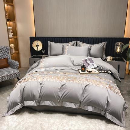 91家纺网 家纺一手货源 找家纺 （总）魅都 100s新款阿克苏长绒棉刺绣轻奢风四件套