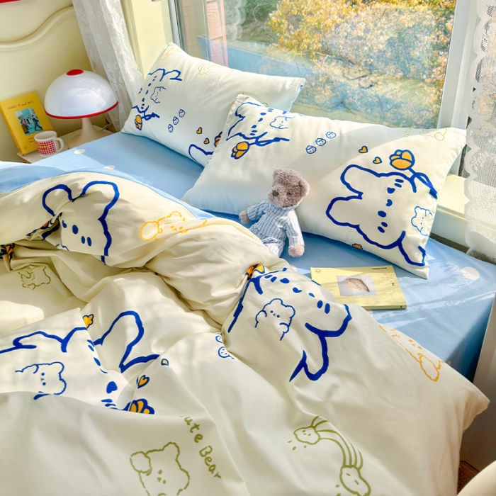 91家纺网 家纺一手货源 找家纺 瑞莱 2023春夏新款全棉印花四件套-卡通系列（第二批） 奶油小白
