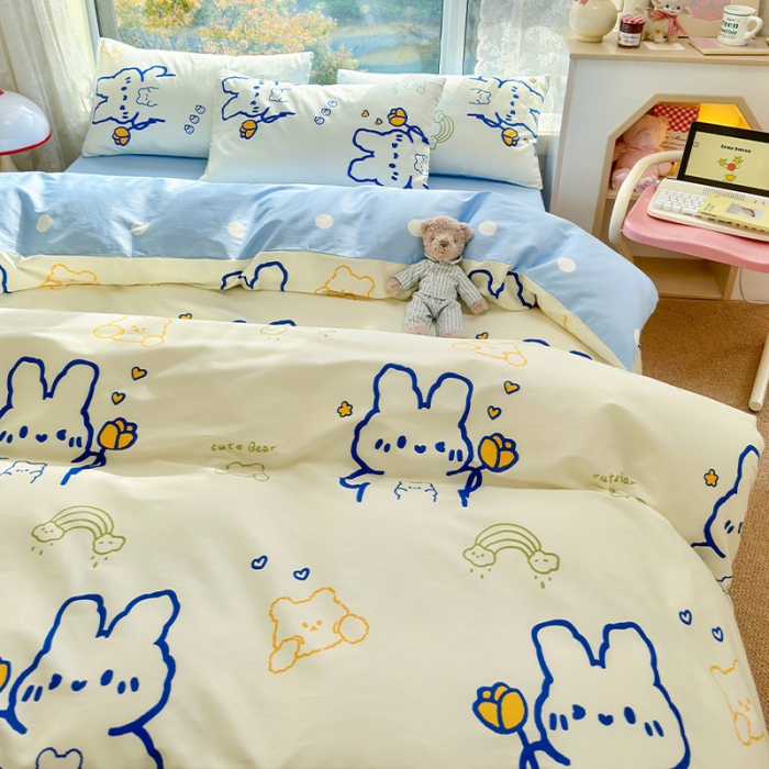 91家纺网 家纺一手货源 找家纺 瑞莱 2023春夏新款全棉印花四件套-卡通系列（第二批） 奶油小白