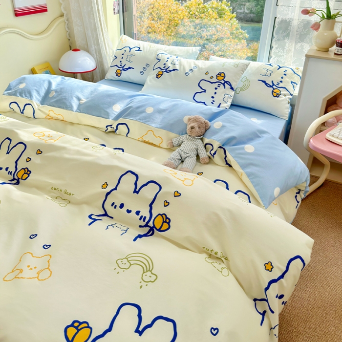 91家纺网 家纺一手货源 找家纺 瑞莱 2023春夏新款全棉印花四件套-卡通系列（第二批） 奶油小白