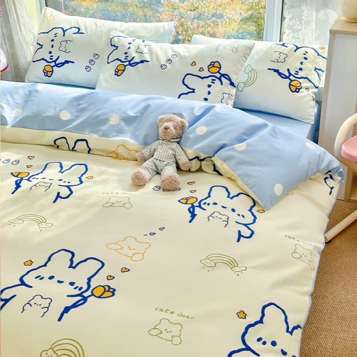 91家纺网 家纺一手货源 找家纺 瑞莱 2023春夏新款全棉印花四件套-卡通系列（第二批） 奶油小白